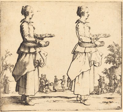 Chłopka z koszem, z profilu, zwrócona w prawo, 1617 i 1621. autorstwa Jacques Callot