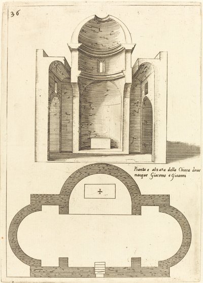 Plan i elewacja kościoła św Jakuba i Jana, 1619. autorstwa Jacques Callot
