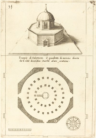 Plan i wykonanie świątyni Salomona autorstwa Jacques Callot
