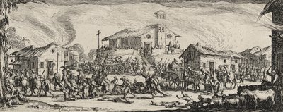 Plądrowanie i spalenie wsi, 1633 (akwaforta na papierze wykładanym) autorstwa Jacques Callot