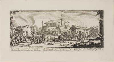 Plądrowanie i palenie wioski, płyta siódma z The Miseries of War autorstwa Jacques Callot