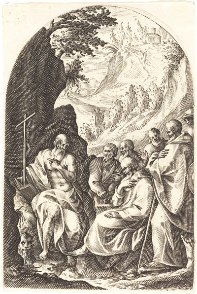 Święty Hieronim naucza swoich uczniów na pustyni, 16081611. autorstwa Jacques Callot
