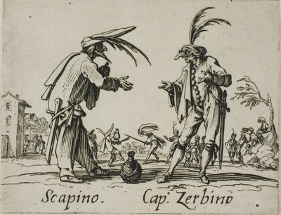 Scapino - Kapitan Zerbino, płyta 12 z Balli di Sfessania autorstwa Jacques Callot