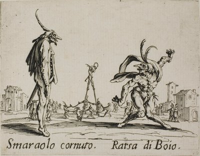 Rogaty Smaraolo - Ratsa di Boio, płyta 4 z Balli di Sfessania autorstwa Jacques Callot