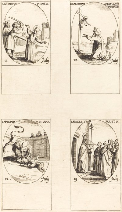 św. Obfity; św. Galbertusa; św. Marciana; św. Anakletus autorstwa Jacques Callot