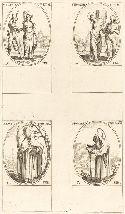 św. Agaty; św. Dorota; św. Romuald z Rawenny; Św. Paweł, biskup Verdun autorstwa Jacques Callot