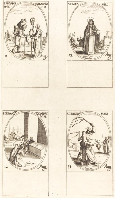 św. Aleksander Karbonariusz; św. Klary; św. Digna i Towarzyszy; Św. Concordia autorstwa Jacques Callot