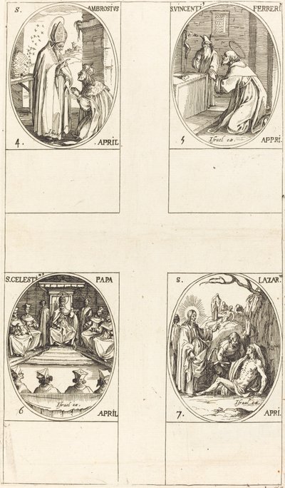 św. Ambroży; św. Wincentego Ferrera; św Celestyna; Św. Łazarz autorstwa Jacques Callot