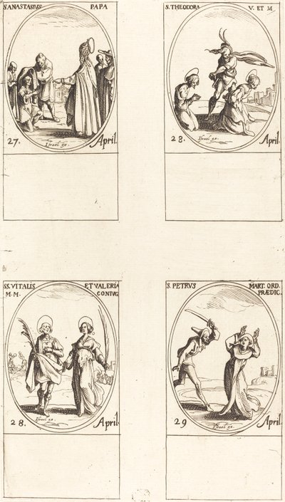 św. Anastazy; św. Teodora; św. Vitalis i Valeria; Św. Piotr Męczennik autorstwa Jacques Callot