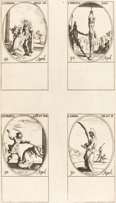 św. Katarzyny ze Sieny; św. Mariana; św. Eutropiusz; św. Zofia autorstwa Jacques Callot