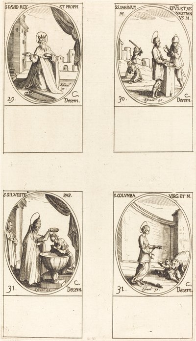 św. Dawida, króla i proroka; św. Sabinus i Venustianus; św. Sylwestra; Św. Kolumba autorstwa Jacques Callot