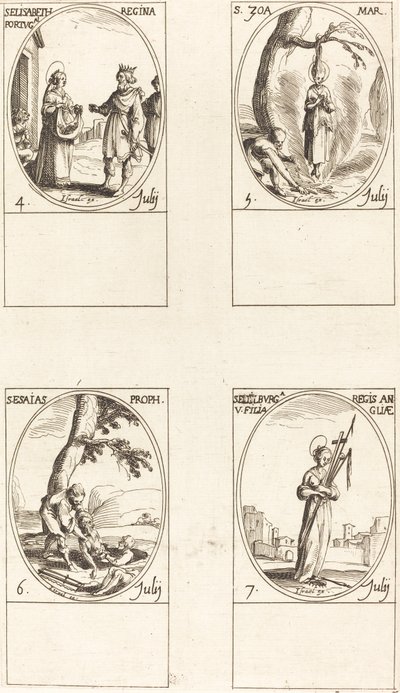 św. Elżbieta Portugalska; św. Zoe; św. Izajasza proroka; St. Edelburge autorstwa Jacques Callot