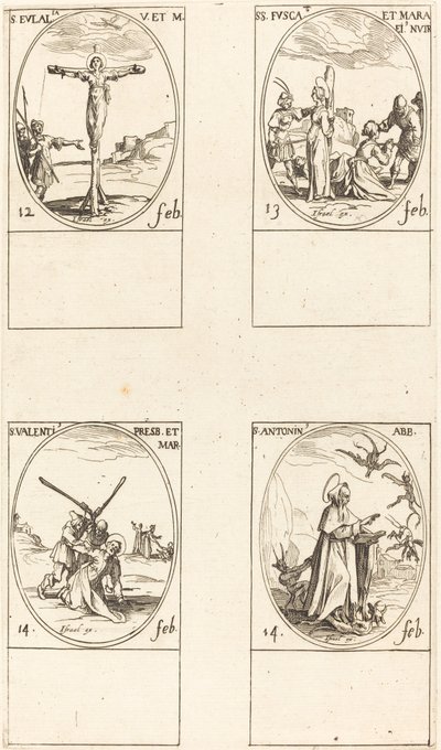 św. Eulalii; św. Fusca i Maura; św. Walentego; św. Antoniego autorstwa Jacques Callot