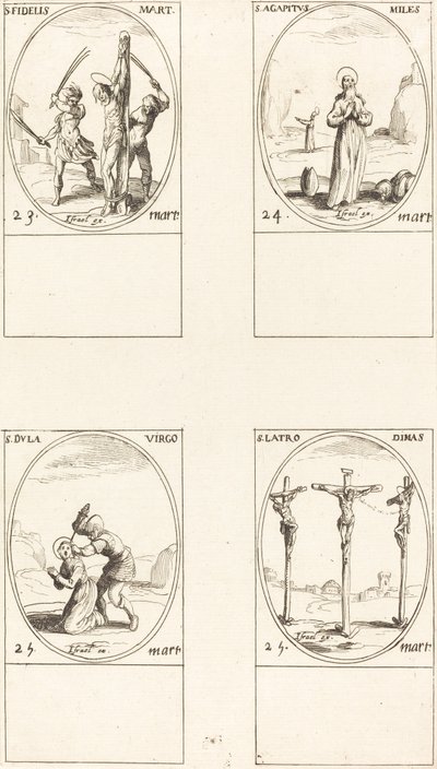 św. Wierny; św. Agapet; św. Duła; św. Złodziej Dimas autorstwa Jacques Callot