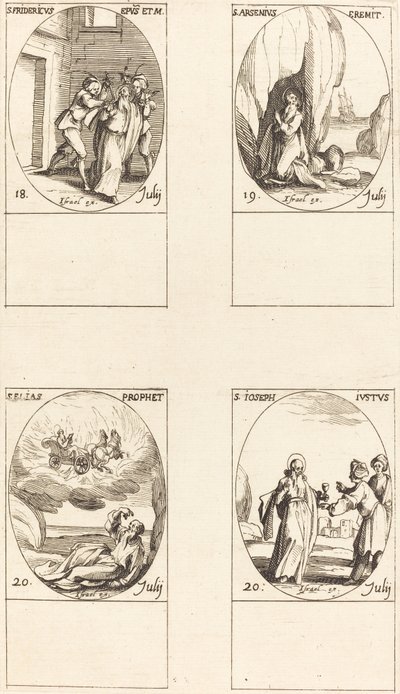św. Fryderyk; św. Arseniusza, pustelnika; św. Eliasz, prorok; Św. Józef Sprawiedliwy autorstwa Jacques Callot