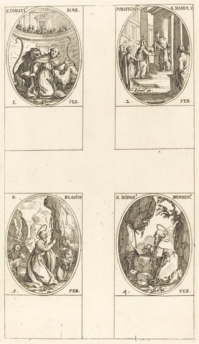 św. Ignacego; Oczyszczenie Dziewicy; św. Błażeja; św. Izydora autorstwa Jacques Callot