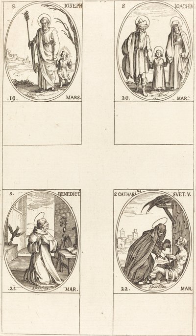 św. Józefa; św. Joachima; św. Benedykt, opat; Św. Katarzyny Szwecji autorstwa Jacques Callot