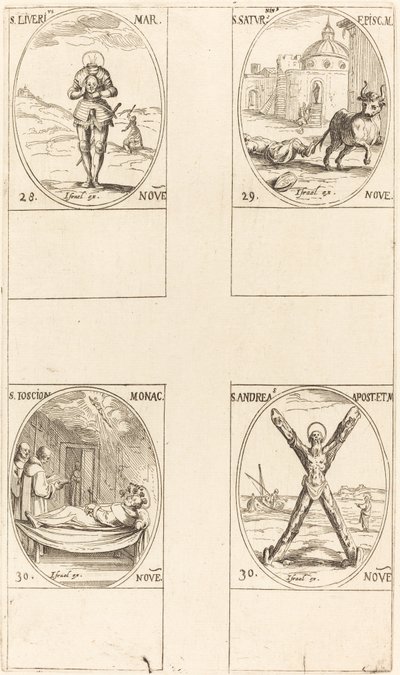 Św. Liveriusa; św. Saturninus; św. T(I?)oscio; św. Andrzeja autorstwa Jacques Callot