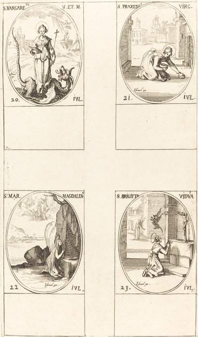 Św. Małgorzaty z Antiochii, Św. Praksedy, Św. Marii Magdaleny, Św. Brygidy Szwedzkiej. autorstwa Jacques Callot