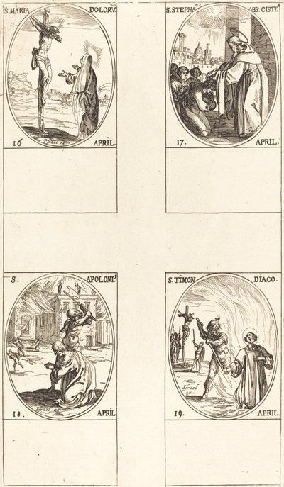 św. Maria Doloru; św. Stefan, opat; św. Apollo; św. koło autorstwa Jacques Callot