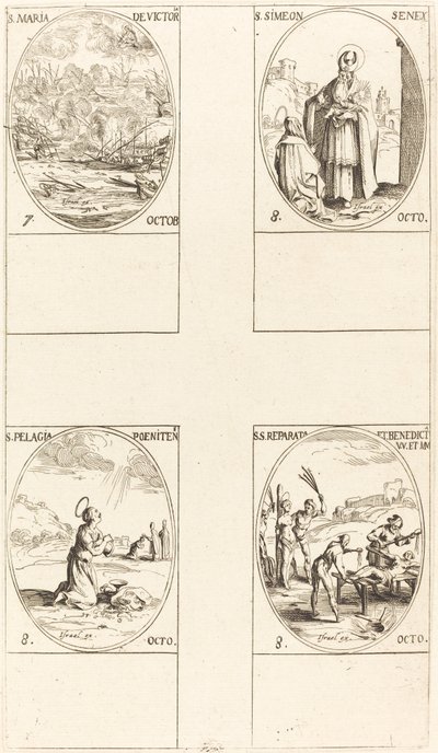 Matki Boskiej Zwycięskiej; św. Symeon prorok; św. Pelagia; św. Reparata i Benedykta autorstwa Jacques Callot