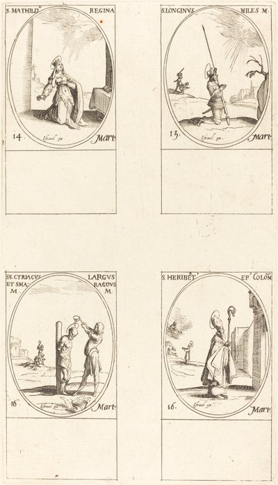 św. Matylda; św. Longinus; św. Cyriakos; św. Herbert autorstwa Jacques Callot