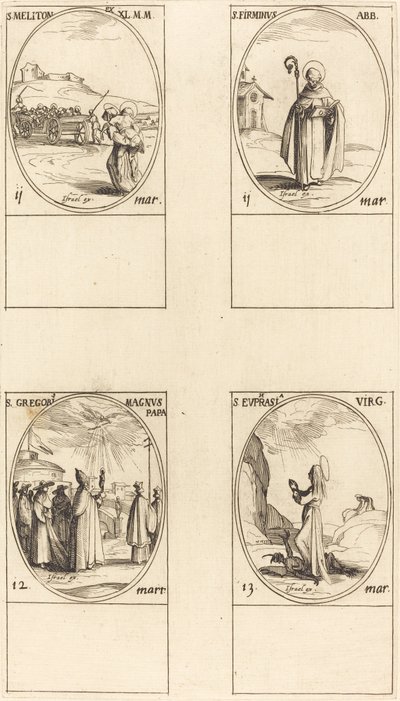 św. Meliton; św Firminus; św. Grzegorz Wielki; św. Eufrazja autorstwa Jacques Callot