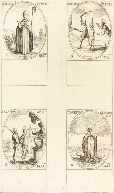 Św. Mikołaj; św. Dionisia i Syn; św. Agaty; Poczęcie Dziewicy autorstwa Jacques Callot