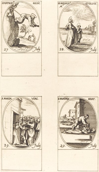 św. Pantaleona, św. Nazariusza i Celsusa, św. Marty, św. Beatrycze. autorstwa Jacques Callot