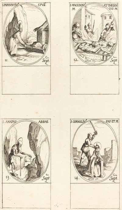 św. Paphnutius; Święci Macedoniusz i Teodulus; św. Kochany; św. Kornelia autorstwa Jacques Callot