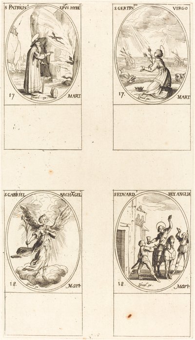 Św. Patryk; św. Gertrudy; św. Gabriela Archanioła; Św. Edwarda autorstwa Jacques Callot