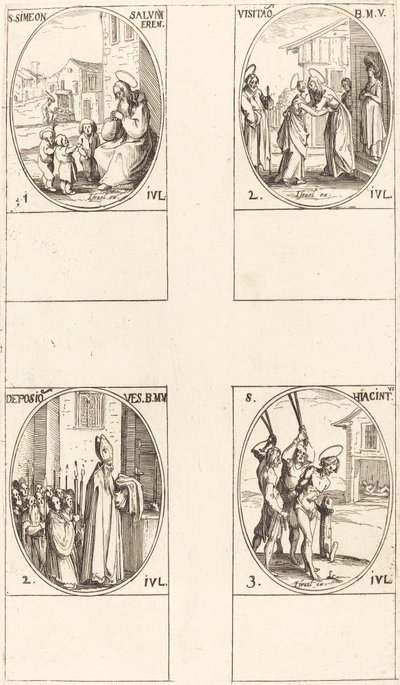 św. Szymona Salusa; Nawiedzenie Matki Boskiej; Osadzanie szat Dziewicy; Św. Hiacynt autorstwa Jacques Callot