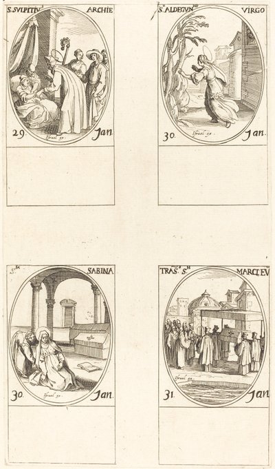 św. Sulpicjusza; Aldegondes; św. Sabina; Powołanie św. Marka autorstwa Jacques Callot
