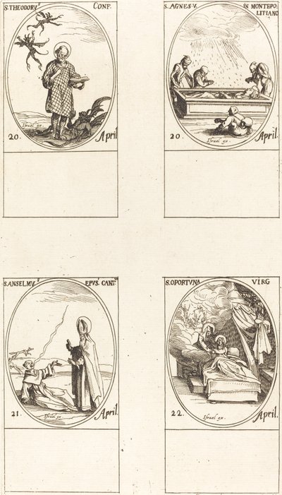 św. Teodor; św. Agnieszka z Monte Pulciano; św. Anzelme, arcybiskup Canterbury; St autorstwa Jacques Callot