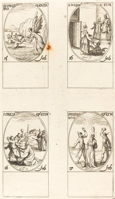 Święci Faustinus i Jovita; św. Juliana; św. Mamy jeden; św. Polichroniczny autorstwa Jacques Callot