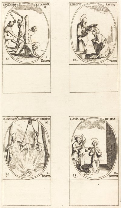 św. Maksencjusz i Leander; św. Sergiusz i Paweł; św. Eustracjusz i Orestes; Św. Łucja autorstwa Jacques Callot