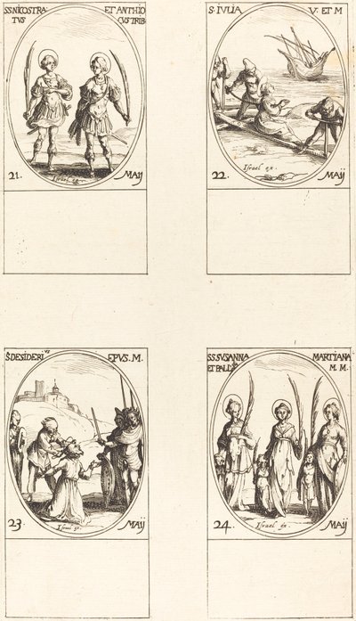 Święci Nikstratus i Antioch; św. Julia; św. Pragnienie; Święci Zuzanna, Palladia, autorstwa Jacques Callot