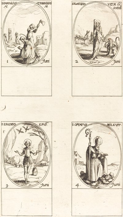 Święci Pamfilius i Porfir; św. Blandine i Towarzysze; św. Erasmusa; św. Życzyć sobie autorstwa Jacques Callot