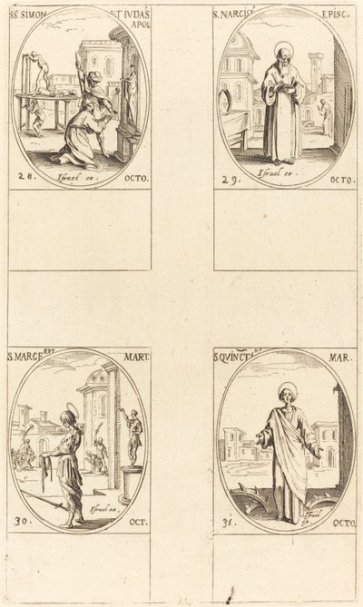 św. Szymon i Juda, Apostołowie; św. Narcyza; św. Marcellusa; Św. Kwintin autorstwa Jacques Callot