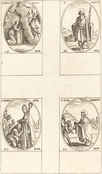 Zwiastowanie; św. Kastulus; św. Ruperta; Św autorstwa Jacques Callot