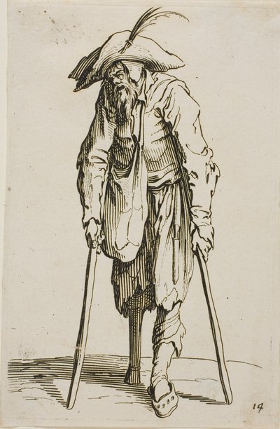 Żebrak z drewnianą nogą, płyta czternasta z The Beggars autorstwa Jacques Callot