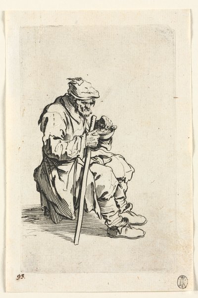 Żebracy: żebrak siada i je autorstwa Jacques Callot