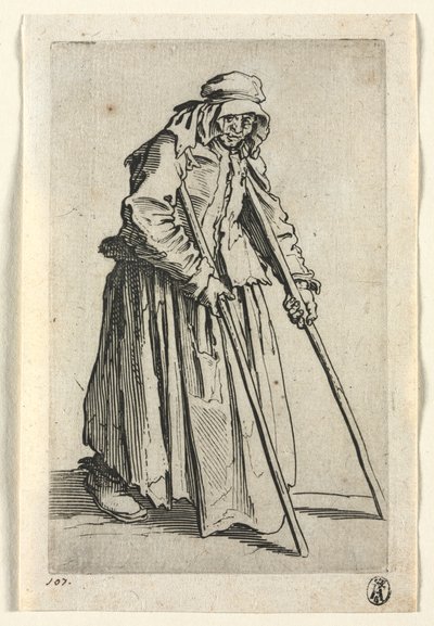 The Beggars: Żebraczka o kulach , c. 1623. autorstwa Jacques Callot