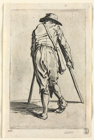 Żebracy: żebrak o kulach, w kapeluszu autorstwa Jacques Callot
