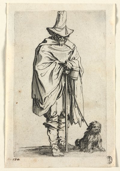 Żebracy: niewidomy mężczyzna z psem, c. 1623. autorstwa Jacques Callot