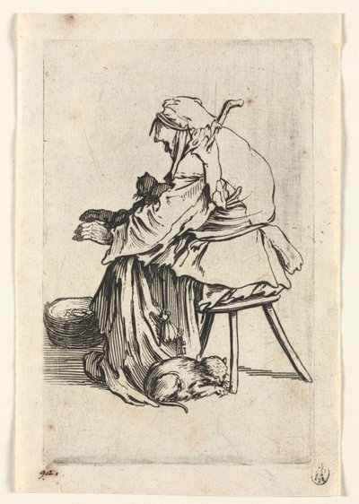 Żebracy: Stara kobieta i koty autorstwa Jacques Callot
