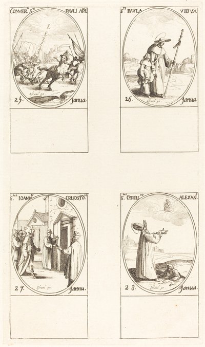 Nawrócenie Saula; Święty Paul; św. Jan Chryzostom; Św. Cyryl Aleksandryjski autorstwa Jacques Callot