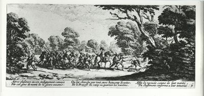 Odkrycie bandytów, tablica 9 z „Nieszczęść i nieszczęścia wojny”, sztychowana przez Israela Henrieta (ok. 1590-1661) 1633 autorstwa Jacques Callot