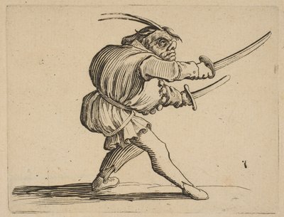 Pojedynek aux Deux Sabres Pojedynek z dwiema szablami, z Varie Figure Gobbi, s..., 1616-22. autorstwa Jacques Callot