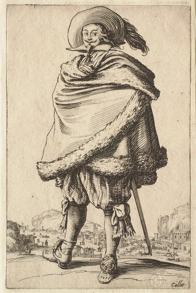 Dżentelmen owinięty w płaszcz obszyty futrem autorstwa Jacques Callot